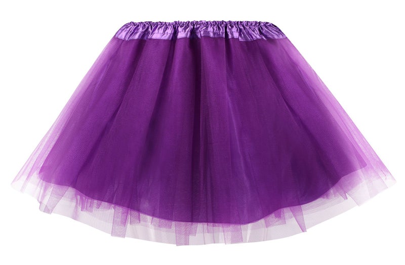 Simplicity Women Elastic 4 Layered Tulle Tutu Skirt for Marathon Running, Purple - Image 1